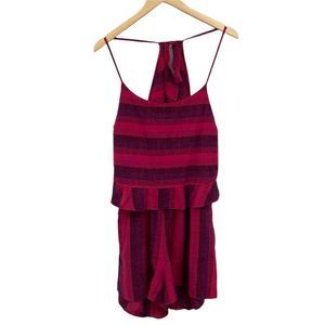 Anthropologie Amadi pink, purple buffalo plaid romper linen/cotton